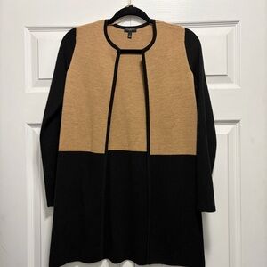 Talbots Black & Camel Open-Front Petite Cardigan